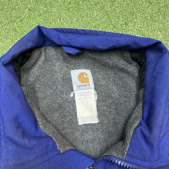 Vintage 90s Carhartt Mens Blue Fleece Lined Full Zip Distressed Nylon Jacket - Picture 9 of 9
